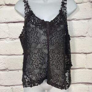 Kimchi Blue Black Lace Vest SZ M Festival Wear Sexy Feminine Crochet Layering